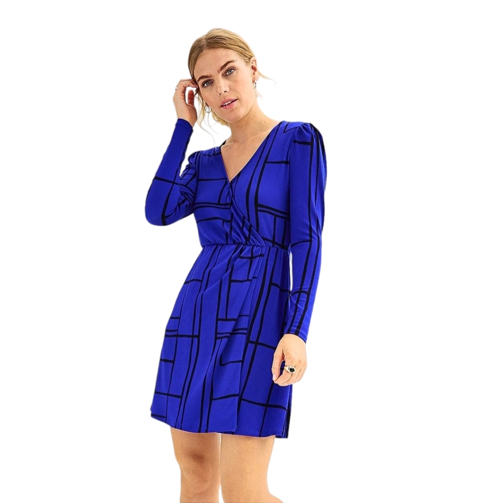 Nine West Blue Long Sleeved Wrap Dress XS